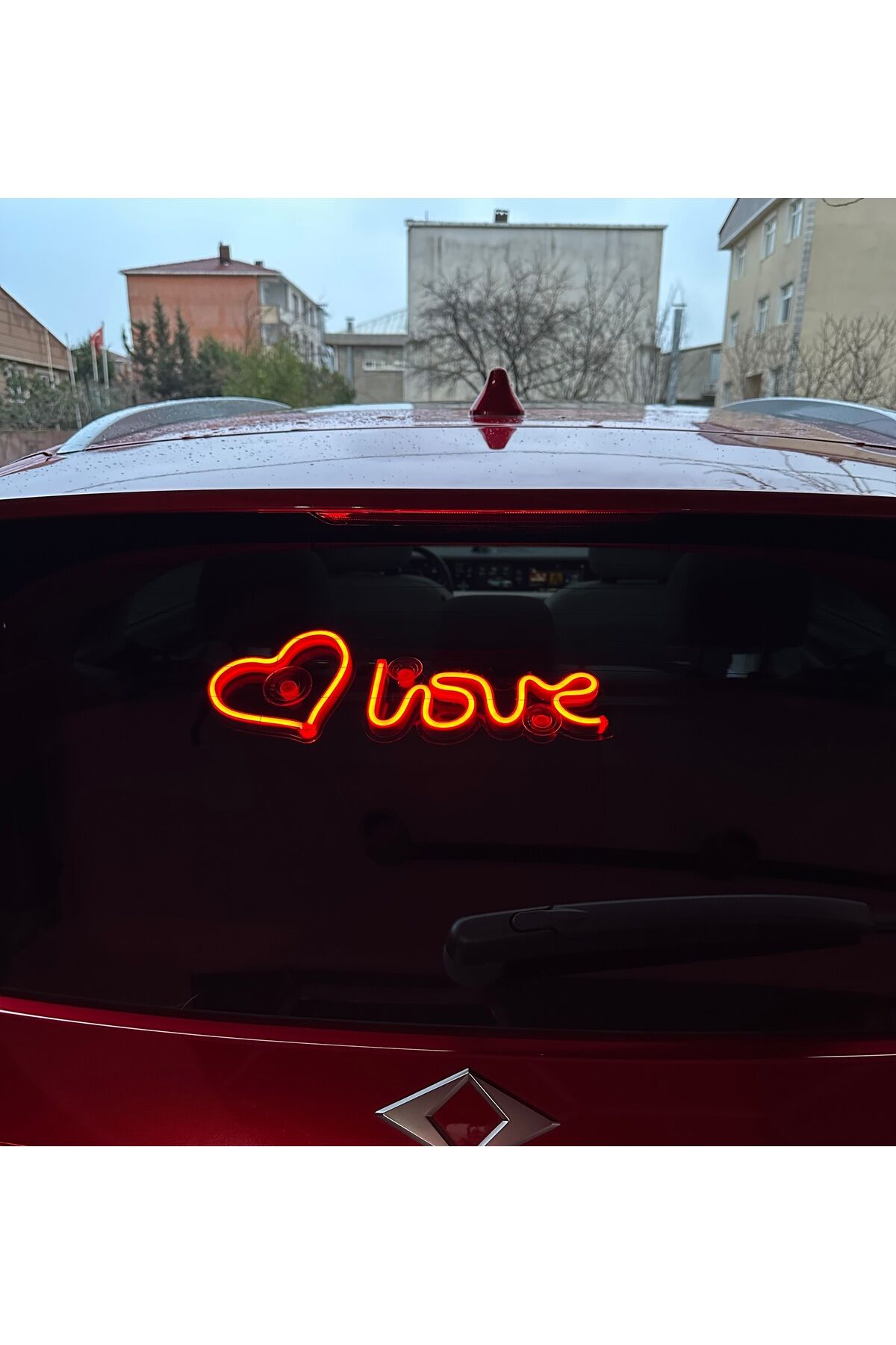 Araç içi neon led ışıklı dekor LOVE KALP (12 volt vantuzlu KIRMIZI )