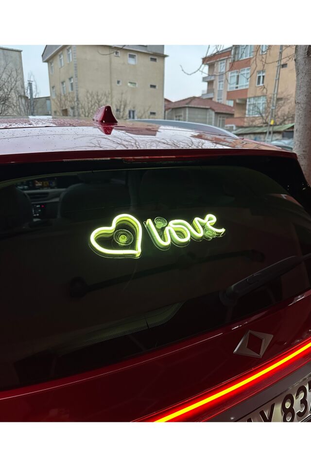 Araç içi neon led ışıklı dekor LOVE KALP (12 volt vantuzlu BEYAZ )