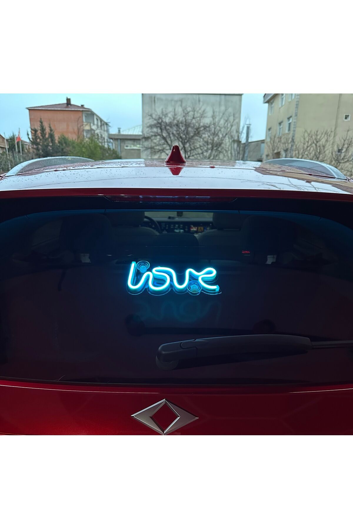 Araç içi neon led ışıklı dekor LOVE (12 volt vantuzlu BUZ MAVİ)
