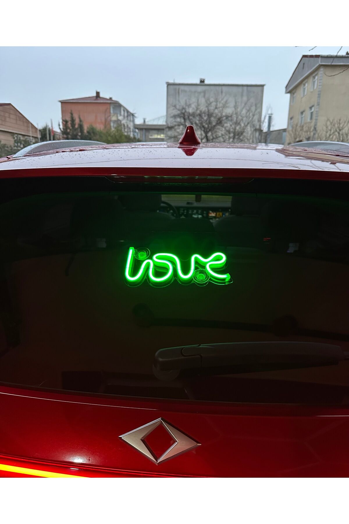 Araç içi neon led ışıklı dekor LOVE (12 volt vantuzlu YEŞİL )