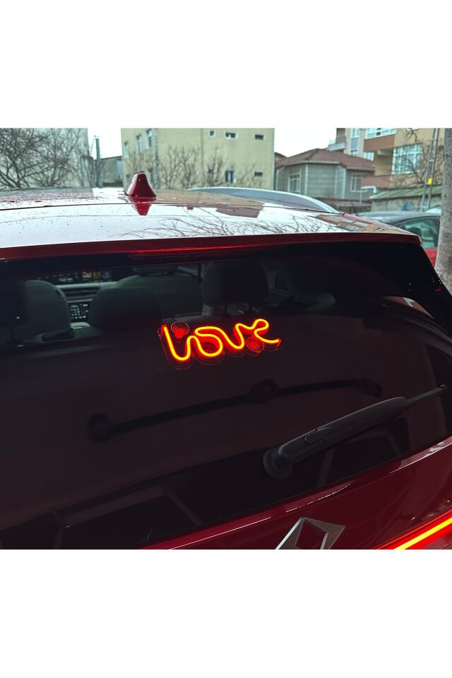 Araç içi neon led ışıklı dekor LOVE (12 volt vantuzlu KIRMIZI )