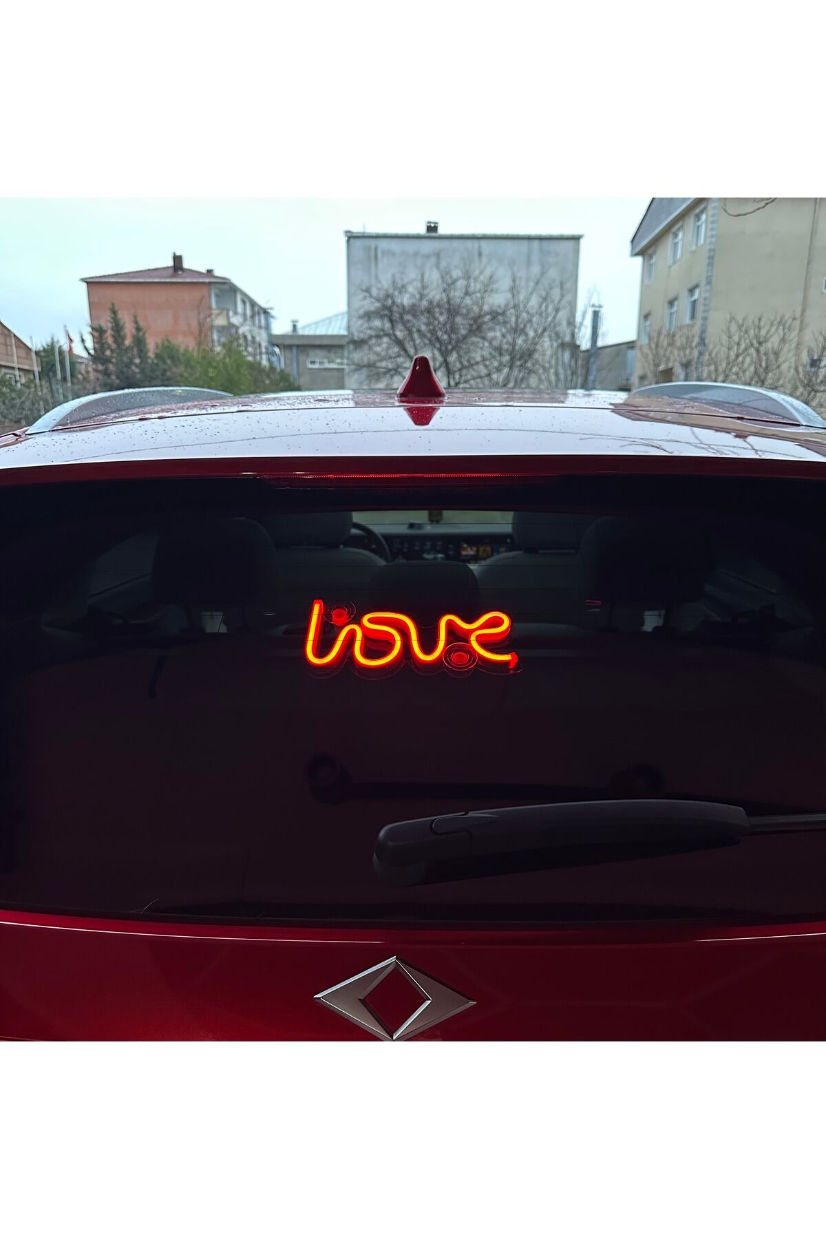 Araç içi neon led ışıklı dekor LOVE (12 volt vantuzlu KIRMIZI )