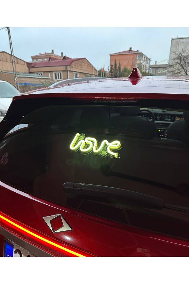 Araç içi neon led ışıklı dekor LOVE (12 volt vantuzlu BEYAZ )
