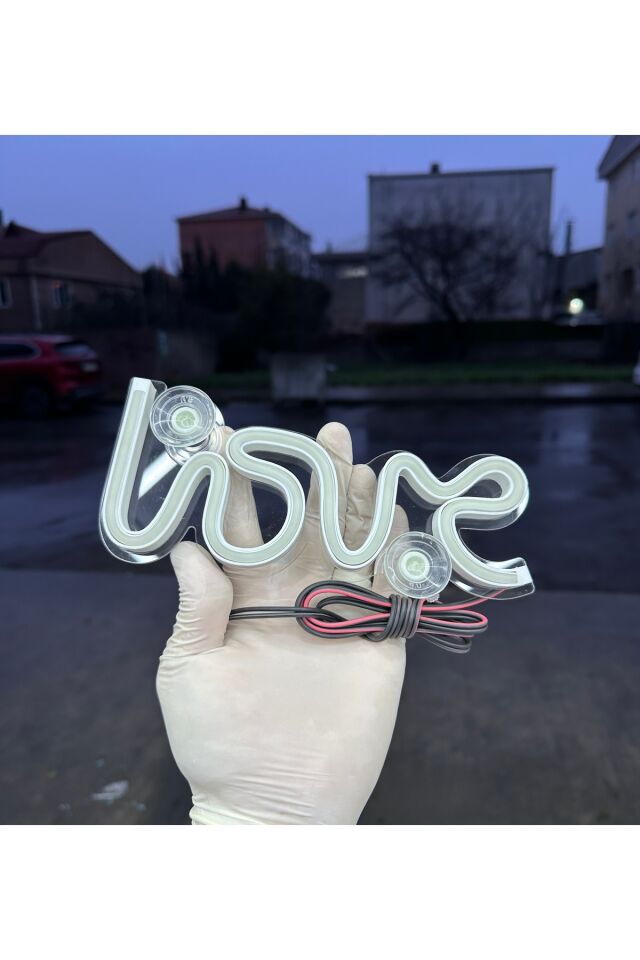 Araç içi neon led ışıklı dekor LOVE (12 volt vantuzlu BEYAZ )
