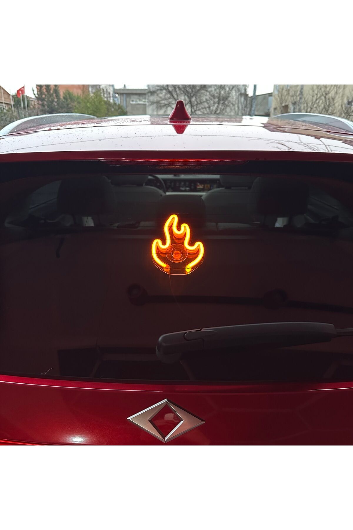 Araç içi neon led ışıklı dekor ATEŞ (Alev) (12 volt vantuzlu AMBER SARI )