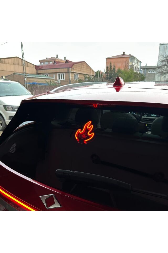 Araç içi neon led ışıklı dekor ATEŞ (Alev) (12 volt vantuzlu KIRMIZI )