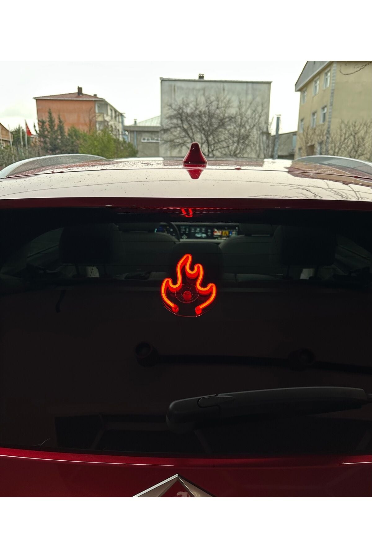 Araç içi neon led ışıklı dekor ATEŞ (Alev) (12 volt vantuzlu KIRMIZI )