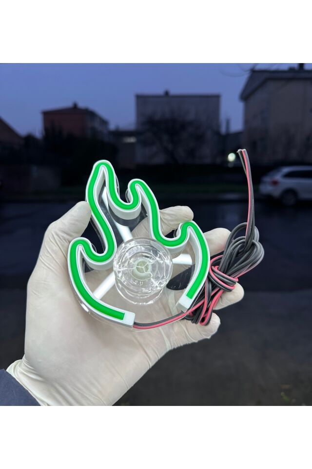 Araç içi neon led ışıklı dekor ATEŞ (Alev) (12 volt vantuzlu YEŞİL )