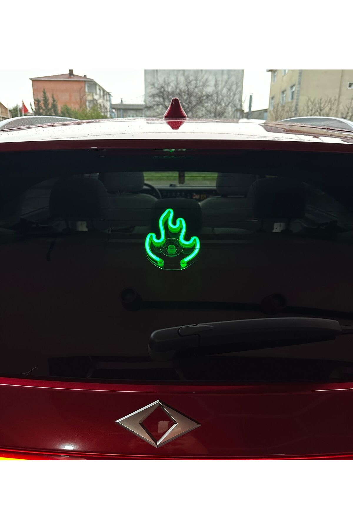 Araç içi neon led ışıklı dekor ATEŞ (Alev) (12 volt vantuzlu YEŞİL )