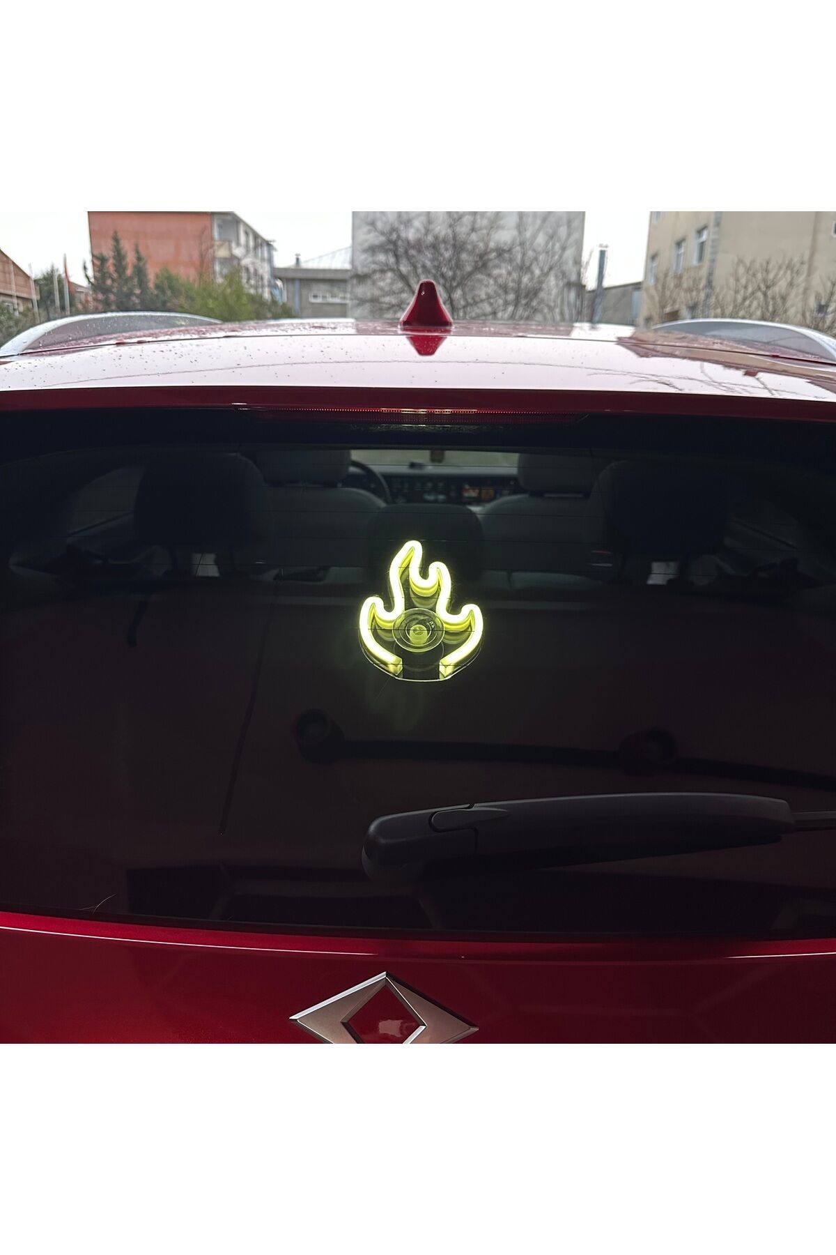 Araç içi neon led ışıklı dekor ATEŞ (Alev) (12 volt vantuzlu BEYAZ )
