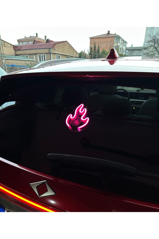 Araç içi neon led ışıklı dekor ATEŞ (Alev) (12 volt vantuzlu PEMBE )