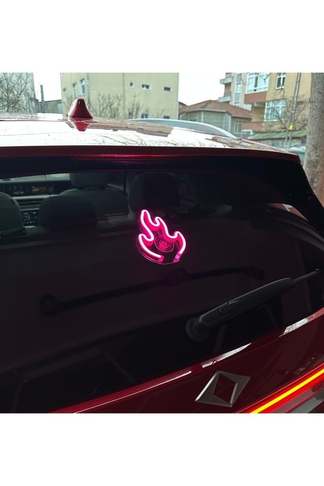 Araç içi neon led ışıklı dekor ATEŞ (Alev) (12 volt vantuzlu PEMBE )