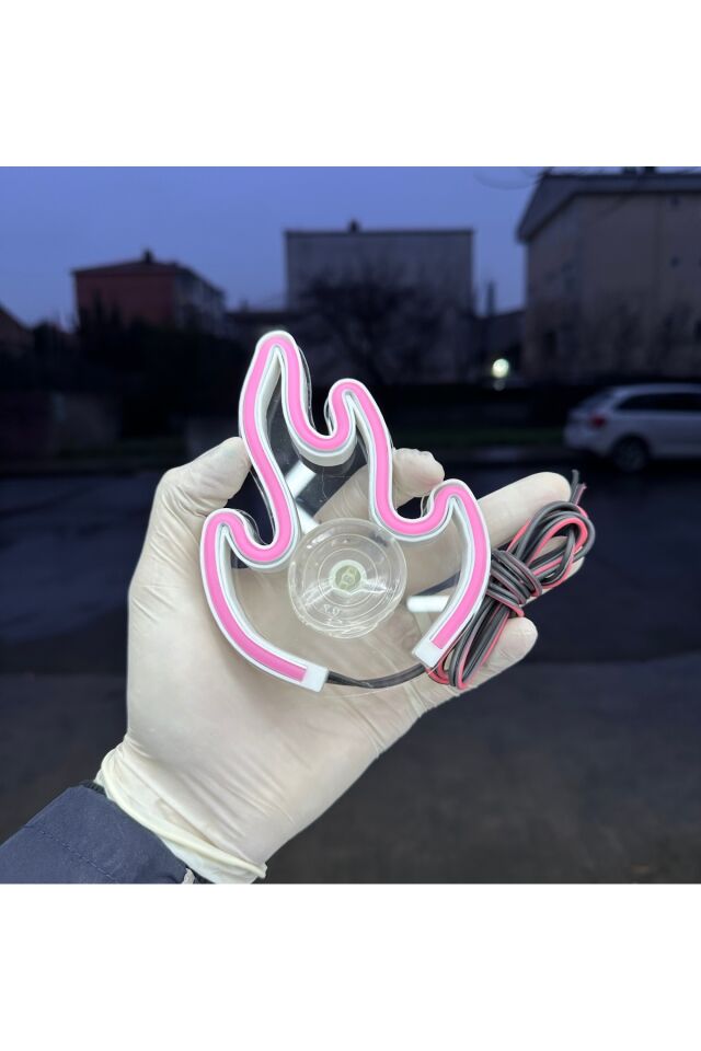 Araç içi neon led ışıklı dekor ATEŞ (Alev) (12 volt vantuzlu PEMBE )