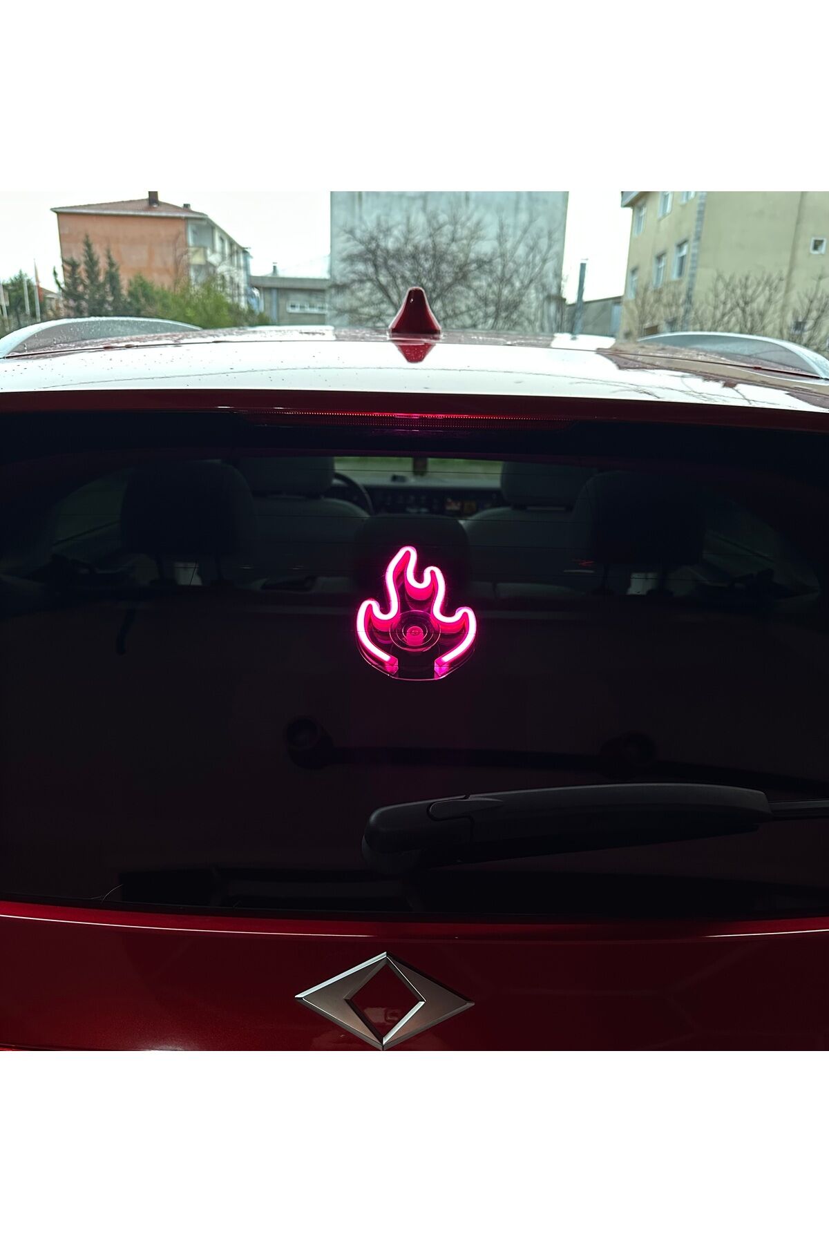 Araç içi neon led ışıklı dekor ATEŞ (Alev) (12 volt vantuzlu PEMBE )