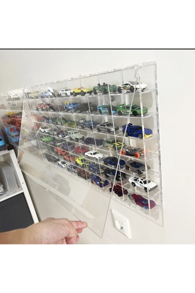 49 Kapasiteli Pleksi Kapaklı HotWhels Sergileme Rafı (Stand) Araba 1:64 Ölçek