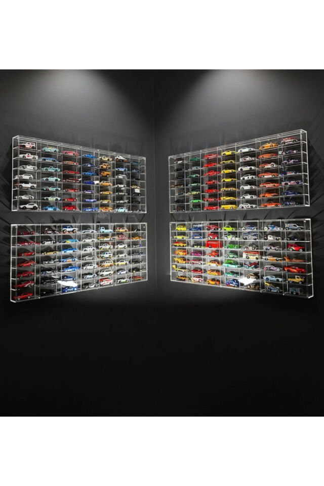 TIVIVOR Ekonomik 49 Kapasiteli Pleksi Kapaklı Sergileme Rafı Diecast Matchbox Araba 1:64 Ölçek
