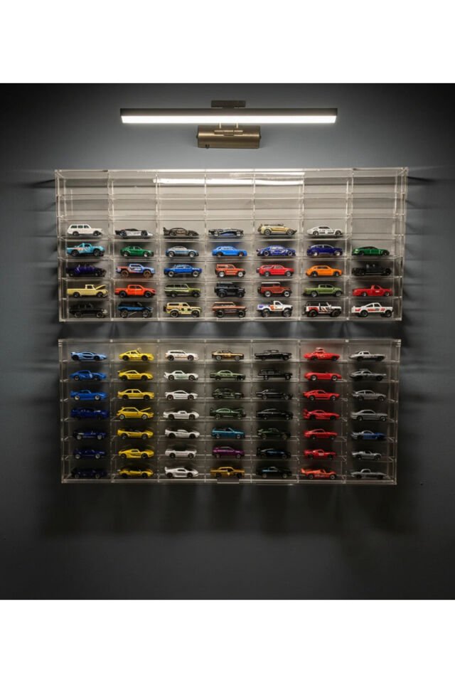 TIVIVOR Ekonomik 49 Kapasiteli Pleksi Kapaklı Sergileme Rafı Diecast Matchbox Araba 1:64 Ölçek