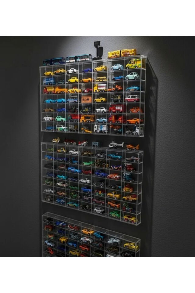 TIVIVOR Ekonomik 49 Kapasiteli Pleksi Kapaklı Sergileme Rafı Diecast Matchbox Araba 1:64 Ölçek
