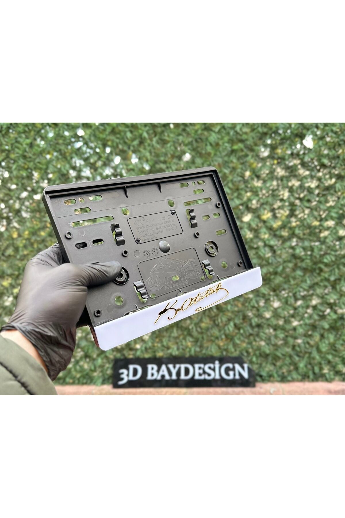 Mustafa Kemal Atatürk I?mzalı Motorsiklet Plakalığı Beyaz Gold