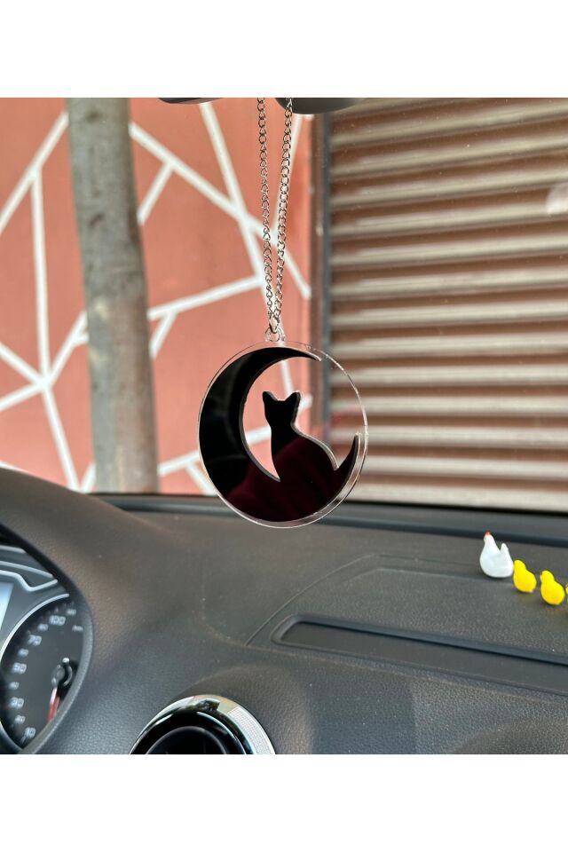 Kedi Siluet Dikiz Ayna Süsü  (seffaf-siyah)