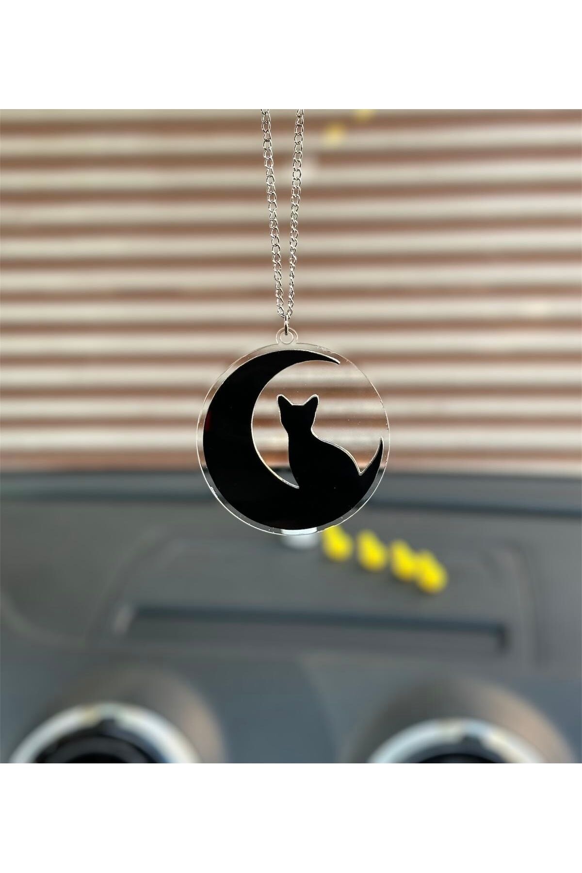 Kedi Siluet Dikiz Ayna Süsü  (seffaf-siyah)